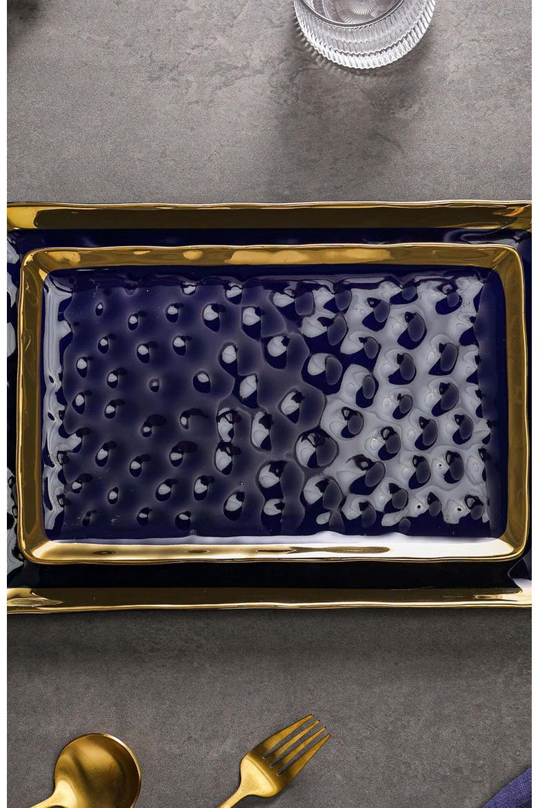 Florian Porcelain 2-Piece Serving Rectangular Plate Set, Alternate, color, Blue
