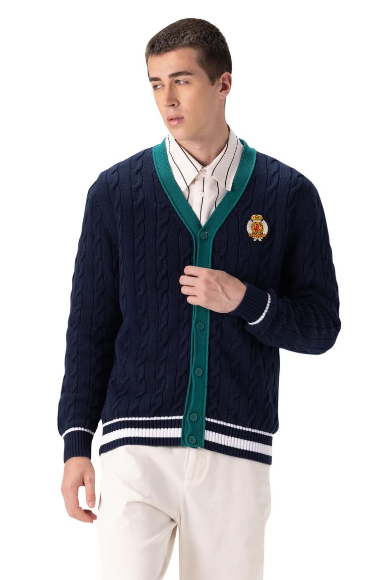 Cable Knit Cardigan, Alternate, color, Navy