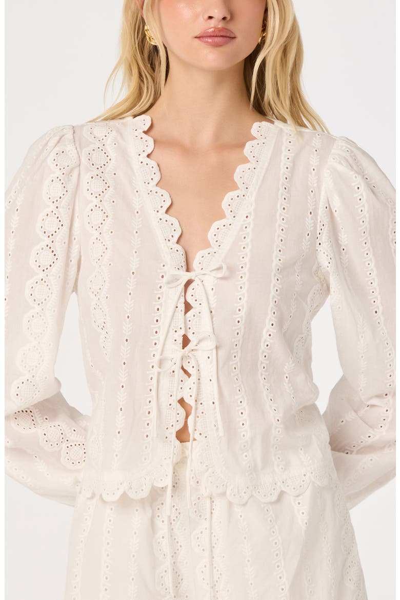 Leah Tie Front Eyelet Top, Alternate, color, WHITE