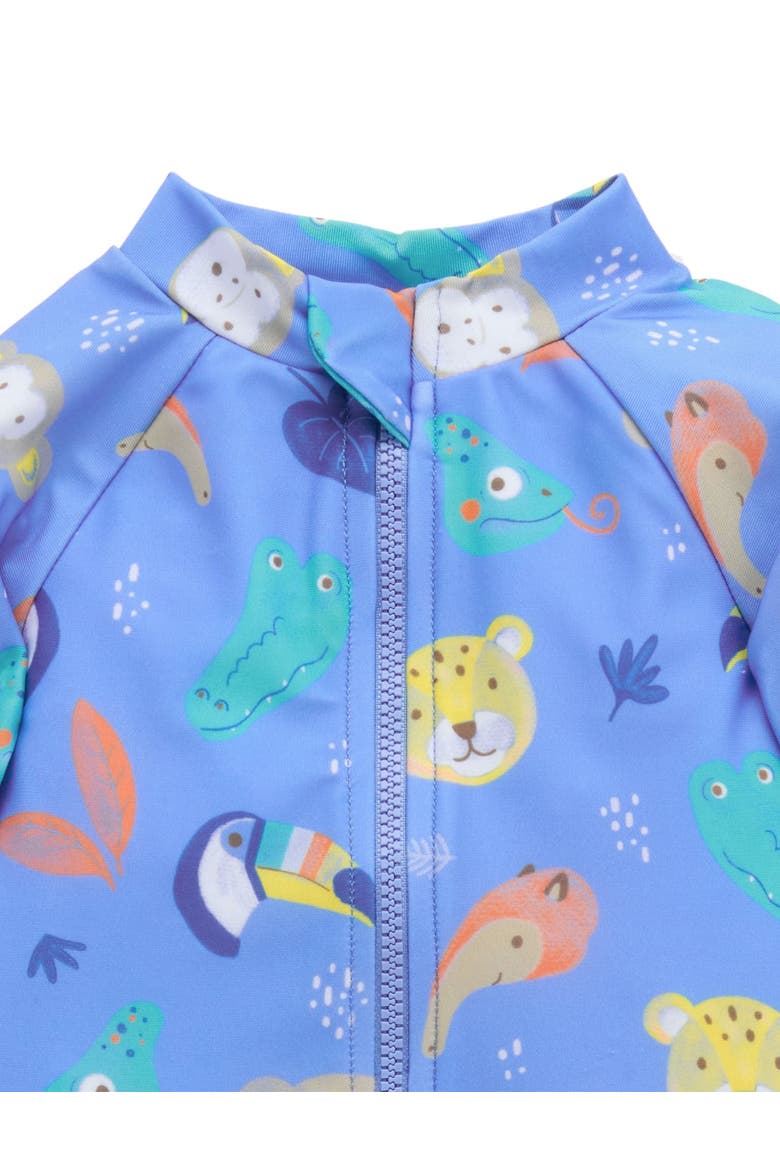Printed Longsleeve Swim Sunsuit, Alternate, color, Jungle Faces Print