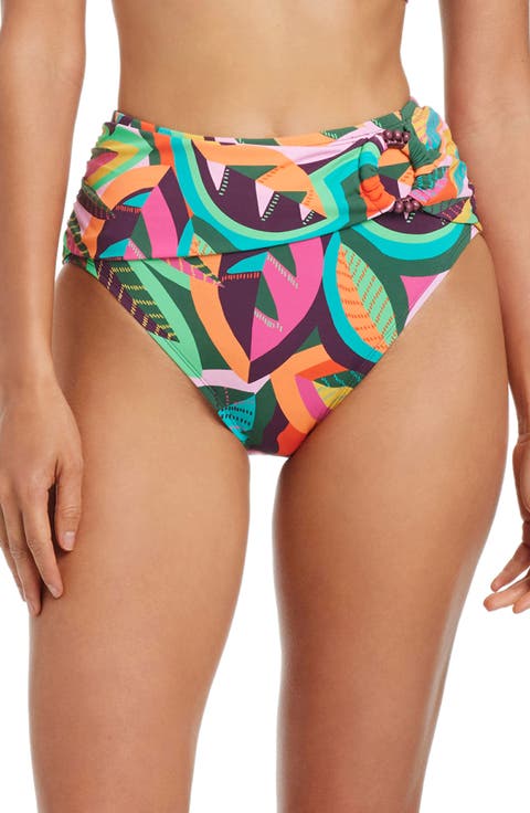 Tropical Print High Waist Bikini Bottoms
