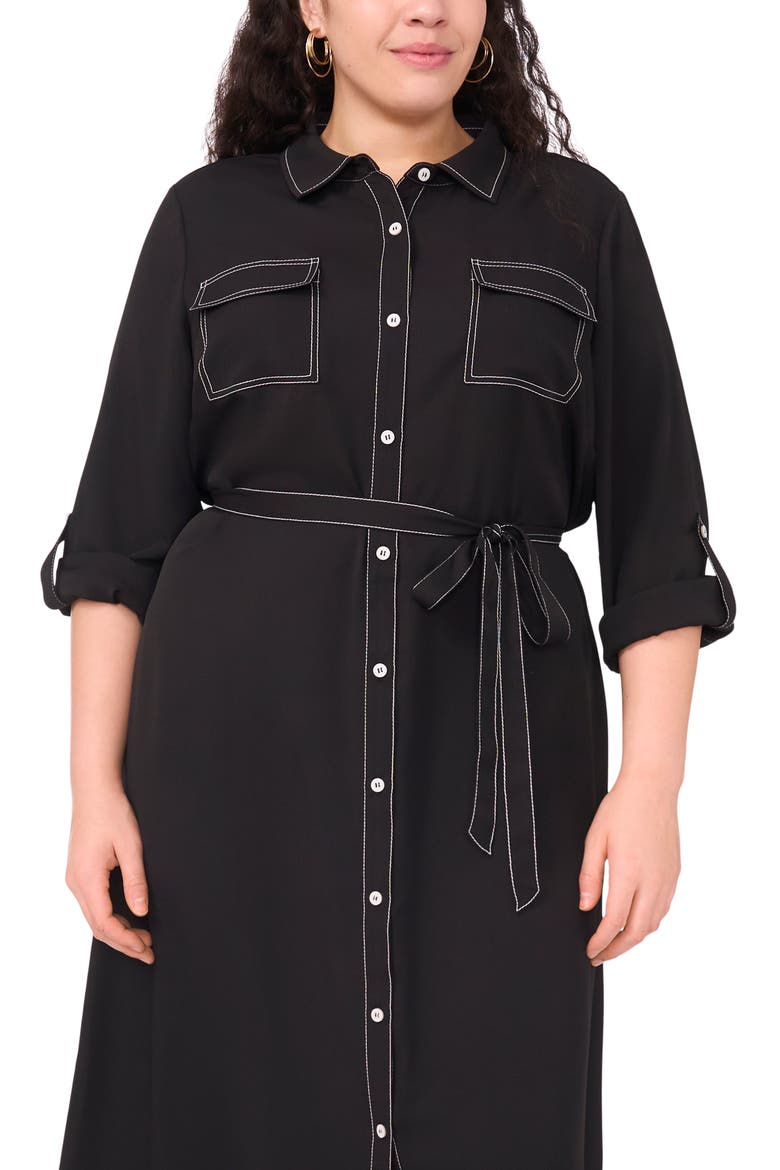Long Sleeve Contrast Stitch Shirtdress, Alternate, color, RICH BLACK