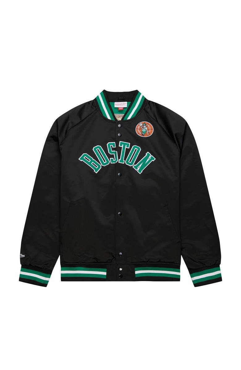 Mitchell & Ness Men's Mitchell & Ness Black Boston Celtics Big & Tall Hardwood Classics Wordmark Satin Raglan Full-Zip Jacket, Alternate, color, 
