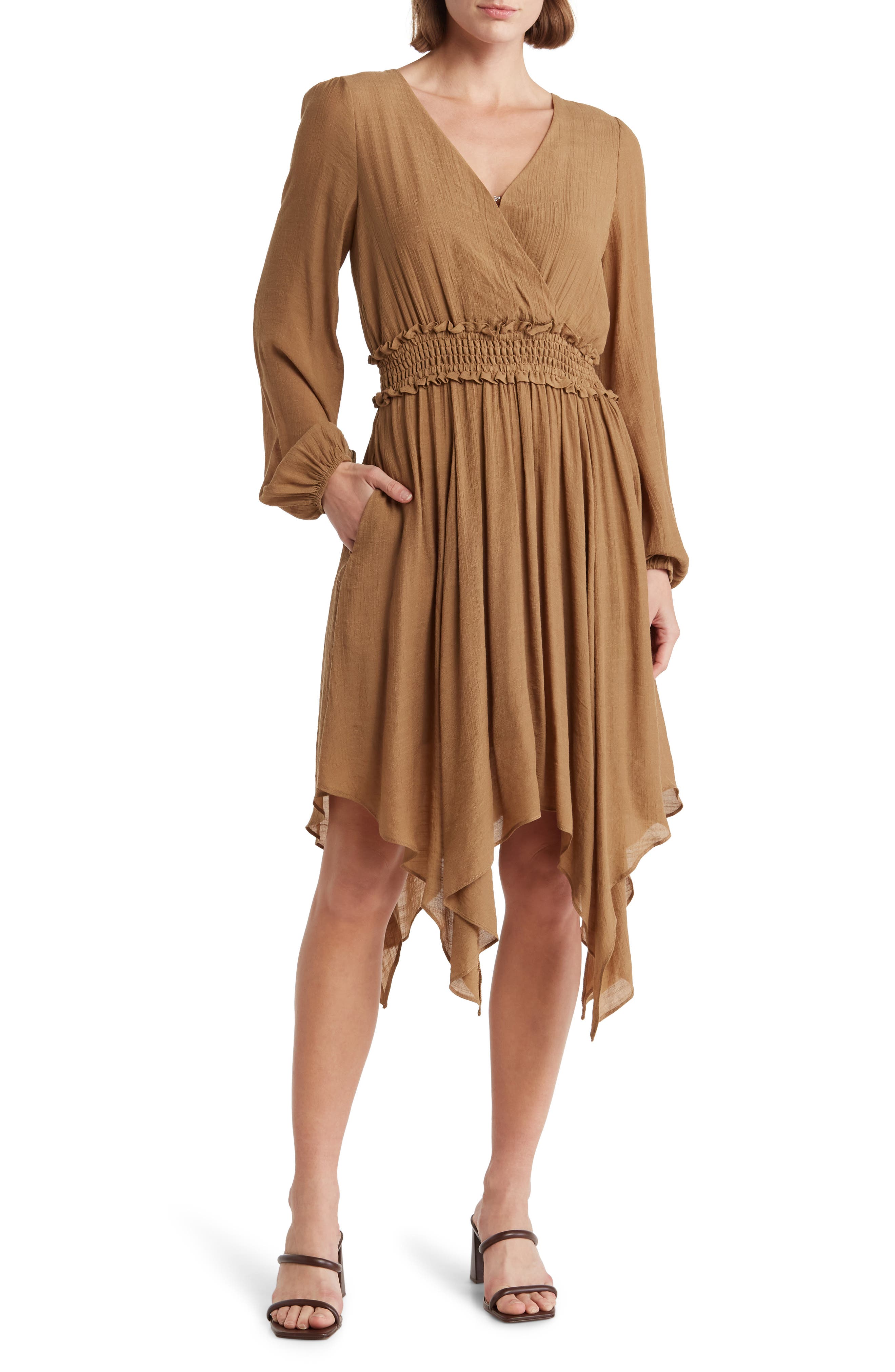 WISHLIST Long Sleeve Handkerchief Hem Dress