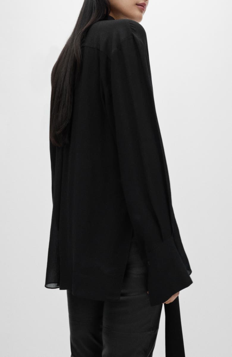 MANGO Tie Neck Semisheer Button-Up Shirt, Alternate, color, 