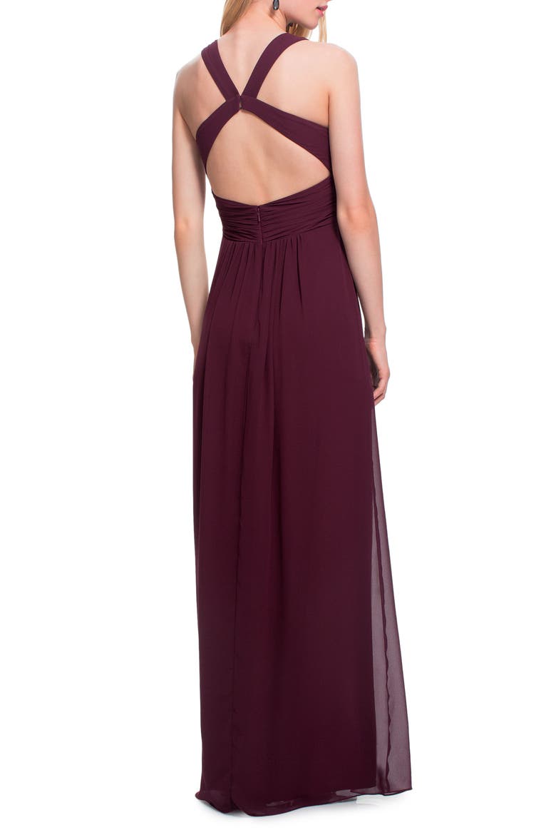 Back Cutout Chiffon A-Line Gown, Alternate, color, WINE