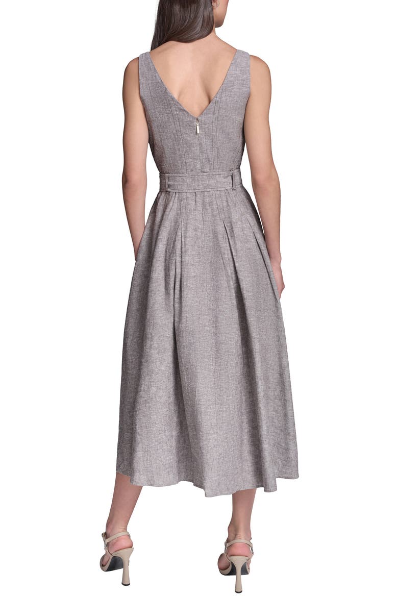 linen blend belted midi dress Sleeveless Belted Linen Blend Midi Dress (Women)