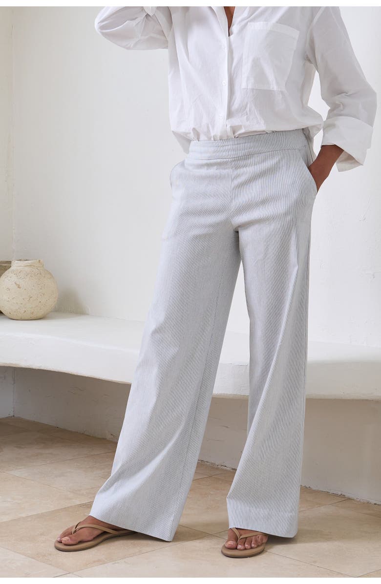 Franne Golde Mayfair Stretch Pinstripe Wide Leg Pant, Alternate, color, Coastal Grey Stripe