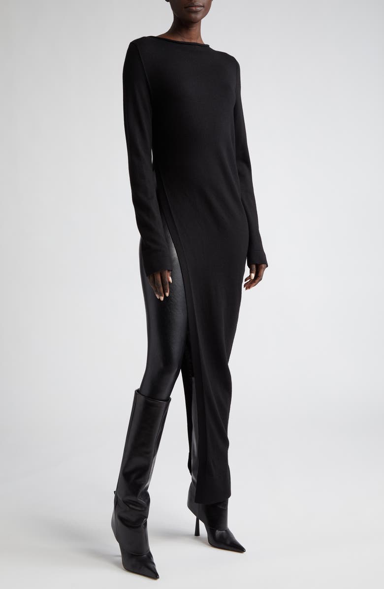 Rick Owens Easy Long Asymmetric Hem Virgin Wool Sweater, Alternate, color, 