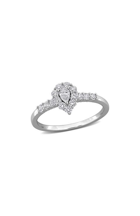 Sterling Silver Pear Cut Lab Grown Diamond Halo Ring