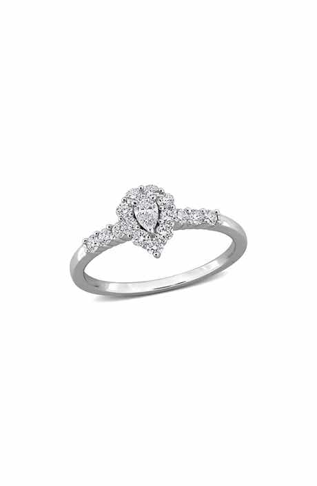 Created Forever Sterling Silver Pear Cut Lab Grown Diamond Halo Ring