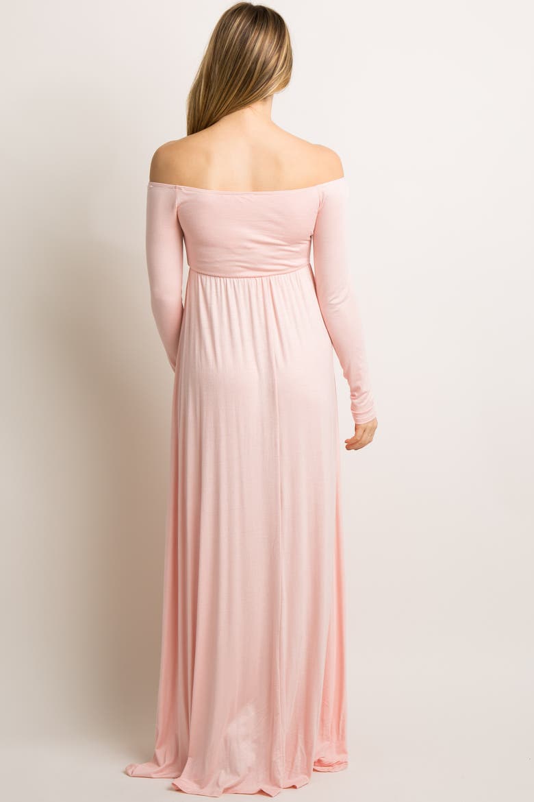 Solid Off Shoulder Maternity Maxi Dress, Alternate, color, Pink