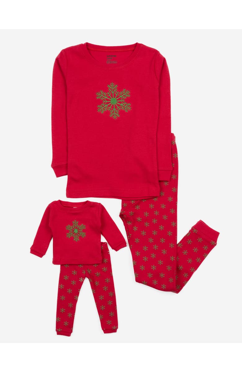 Leveret Girls Matching Doll Printed Cotton Pajamas, Animal & Seasonal Prints, Main, color, Snowflake