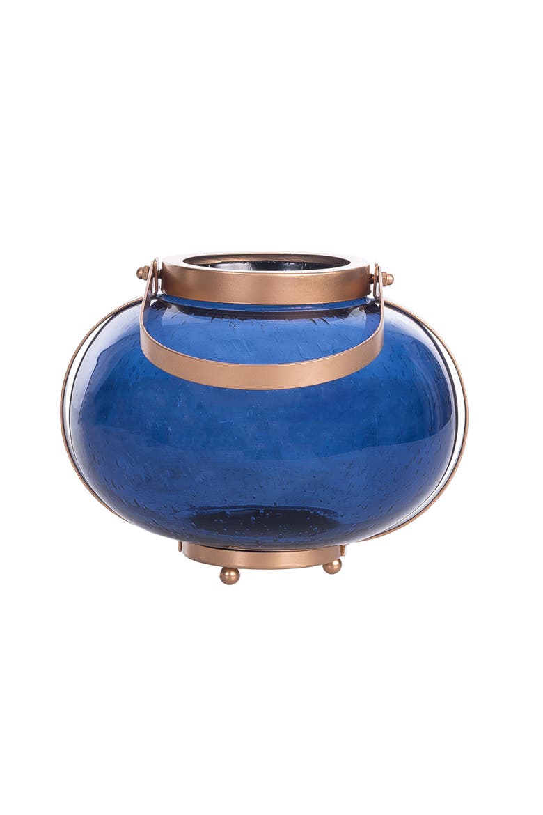 Medium Cobalt Blue Coastal Round Candle Holder Lantern, Alternate, color, Blue