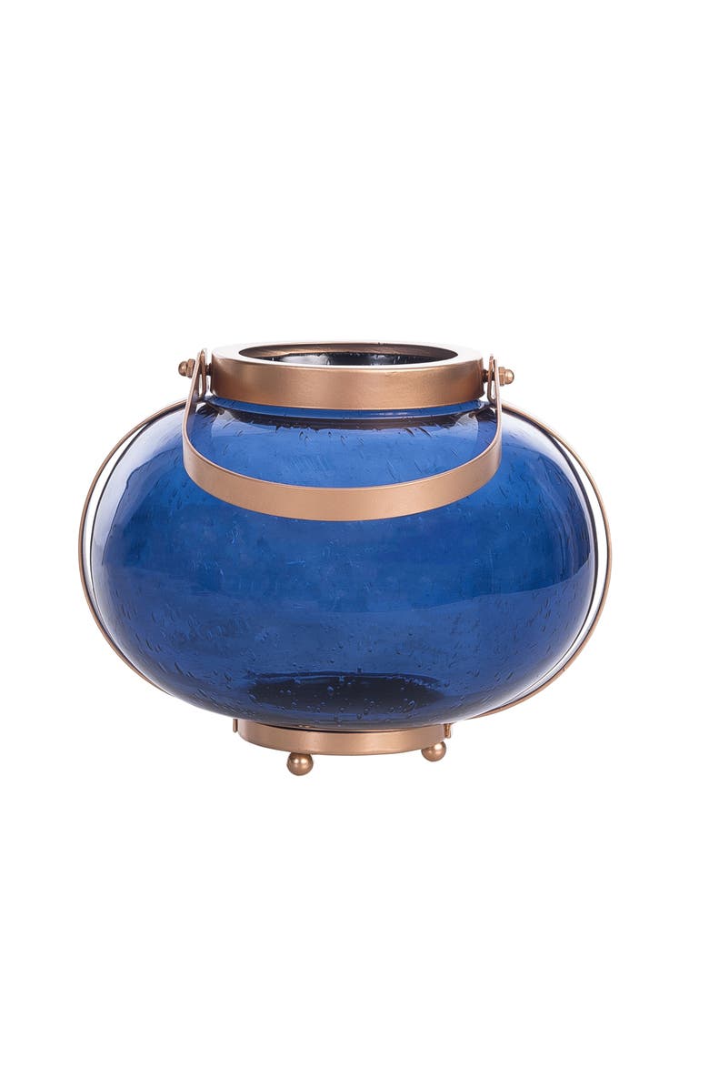 Gallerie II Medium Cobalt Blue Coastal Round Candle Holder Lantern, Alternate, color, Blue