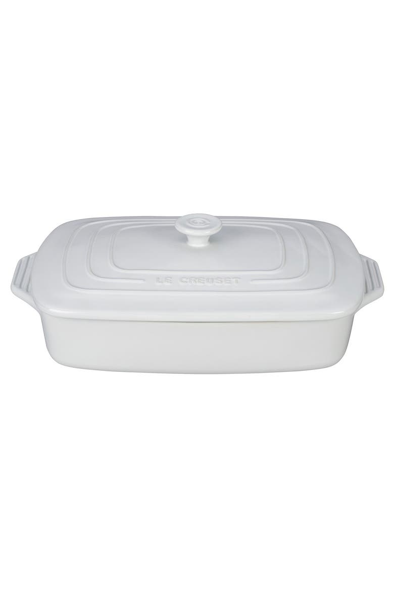 3 1/2-Quart Covered Rectangular Stoneware Casserole, Main, color, WHITE