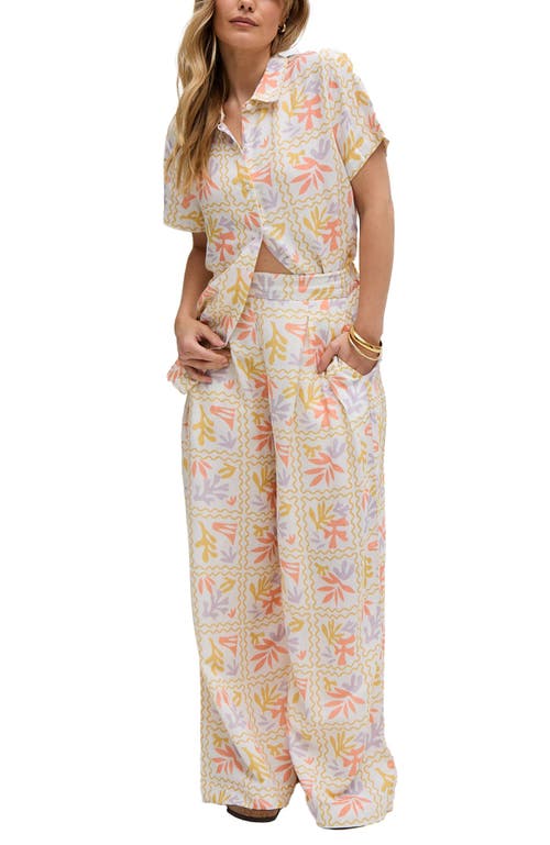 Raffya Matisse Wide Leg Patchwork Floral Print Trouser In White