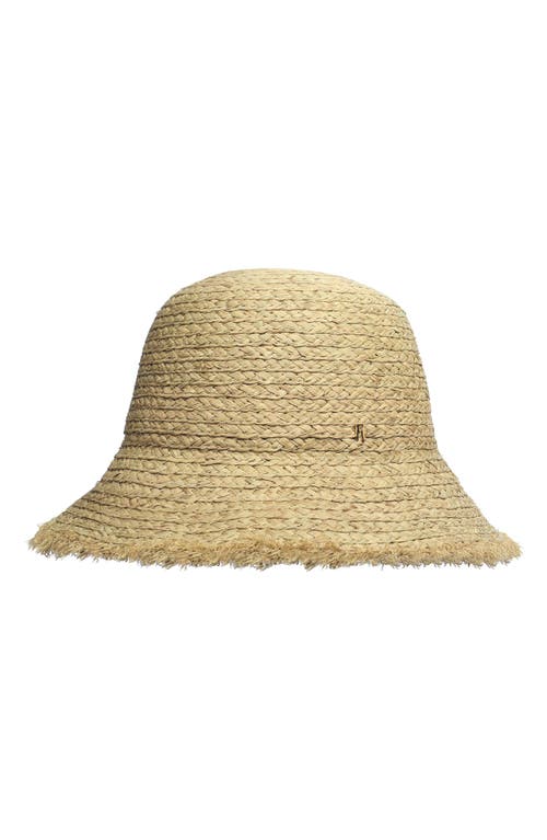 Frances Valentine Raffia Frayed Edge Bucket Hat In Neutral