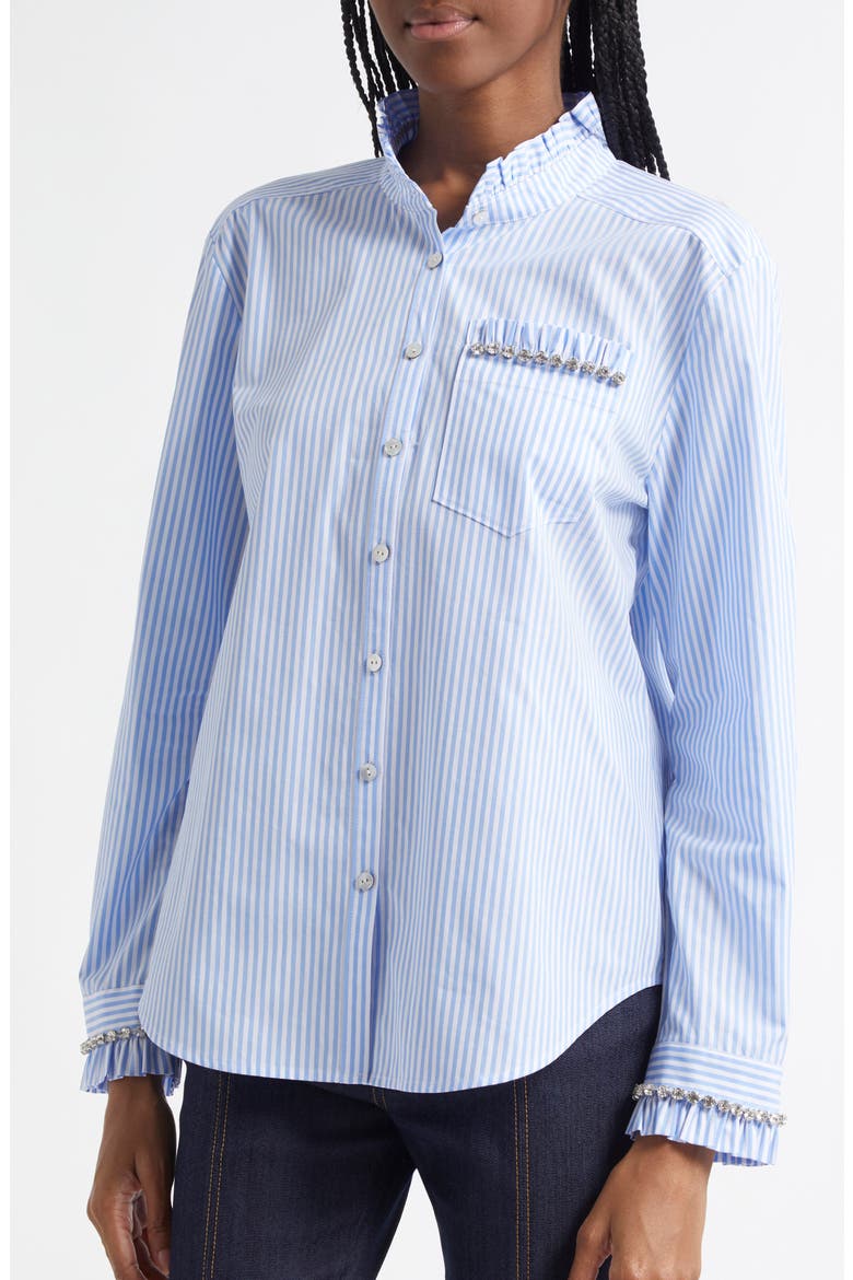 Gerda Stripe Cotton Shirt, Alternate, color, BLUE HYDRANGEA/ IVORY