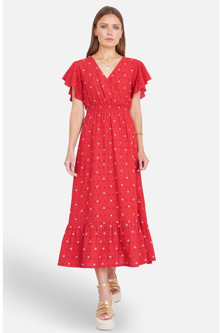 Broderie Anglaise Wrap Midi Dress, Alternate, color, Red
