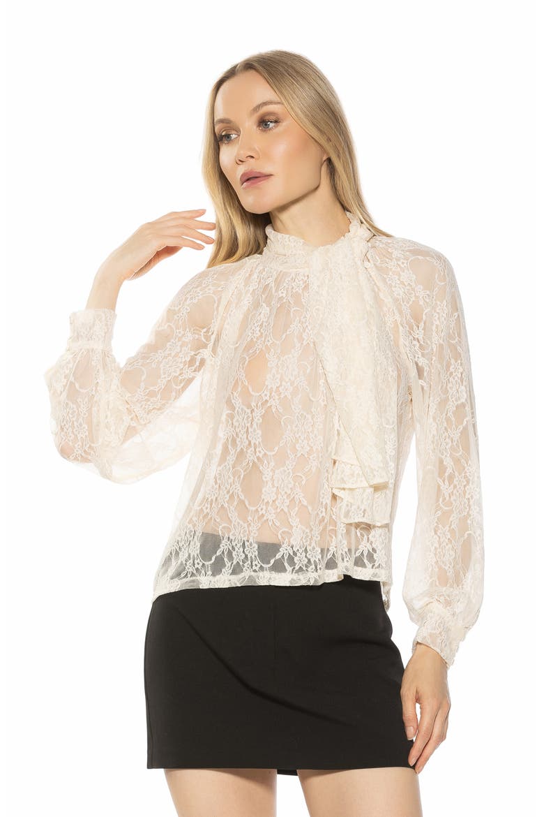 Rae Lace Top with Neck Tie, Alternate, color, CREAM