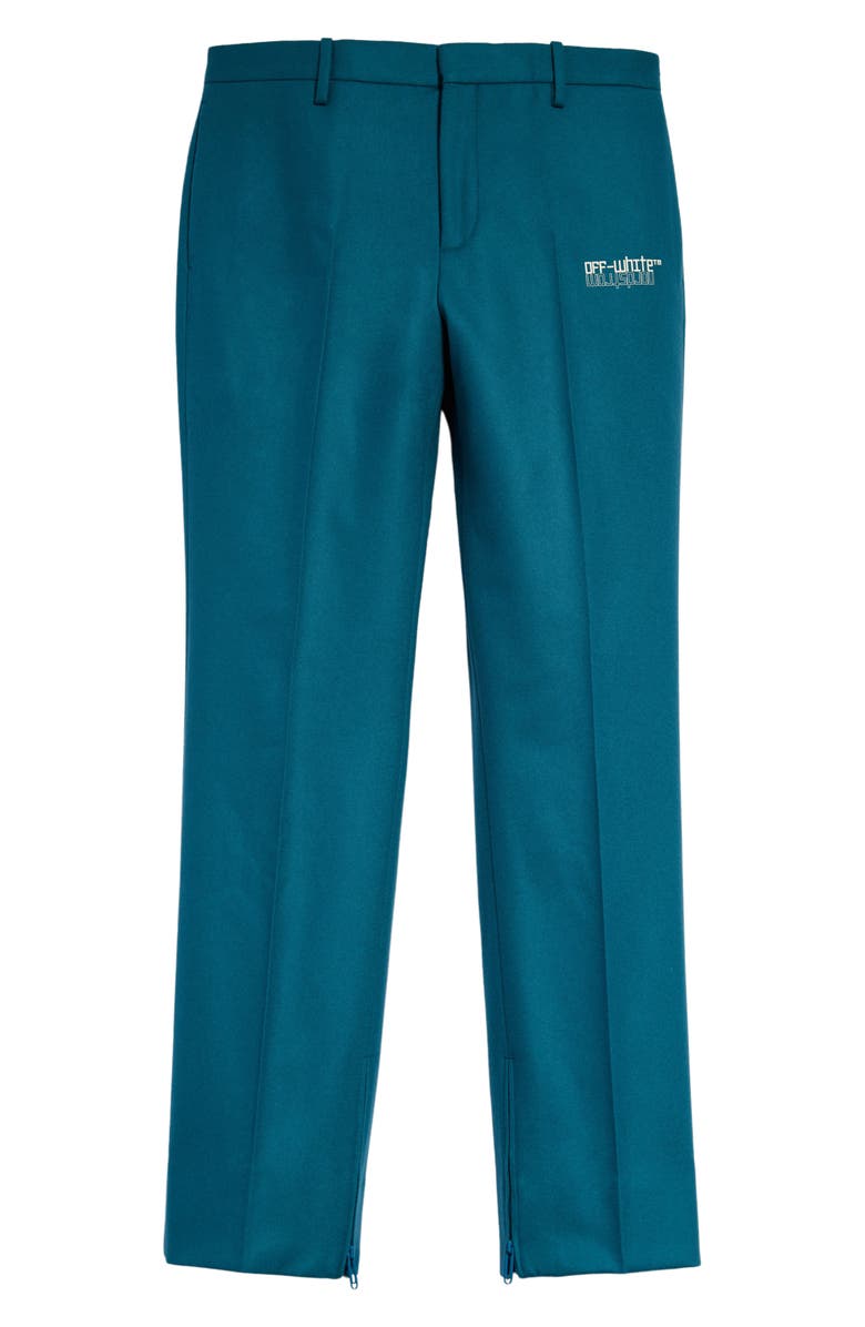 Off-White Gender Inclusive e Logo Slim Straight Leg Wool Blend Trousers, Alternate, color,