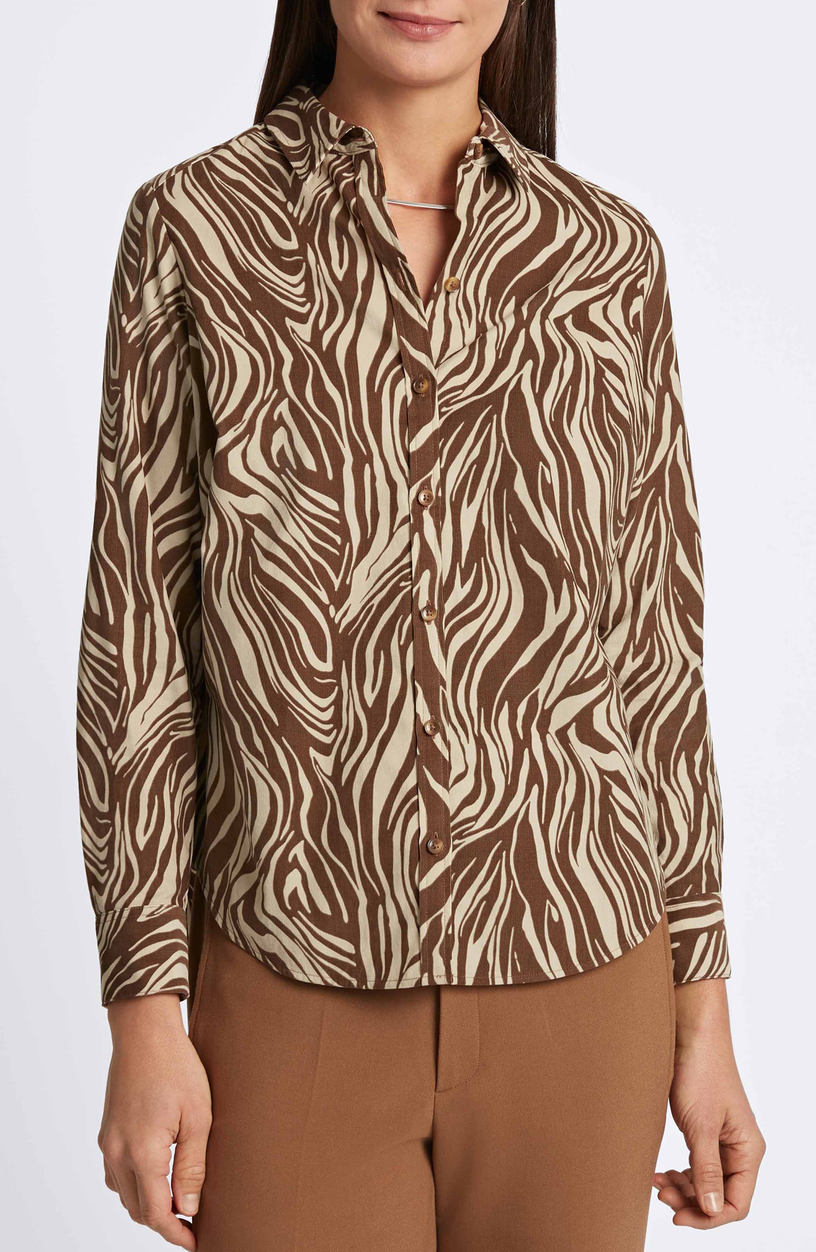 Foxcroft Haven Zebra Corduroy Button-Up Shirt