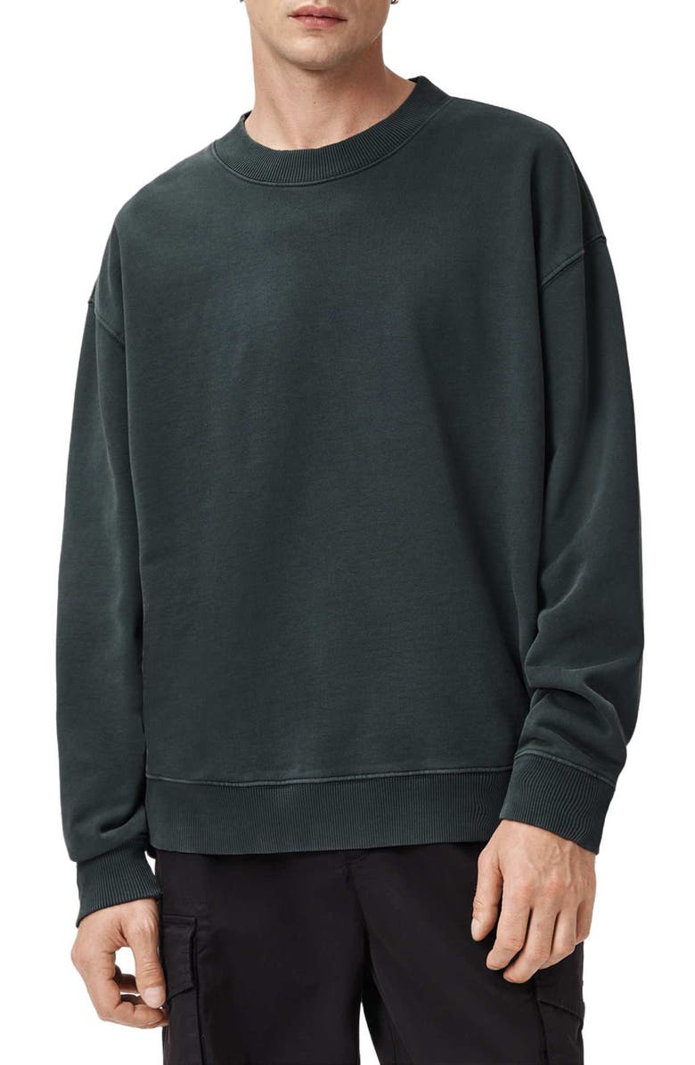 AllSaints Milo Oversize Cotton Fleece Crewneck Sweatshirt, Main, color, Sunlight Blue