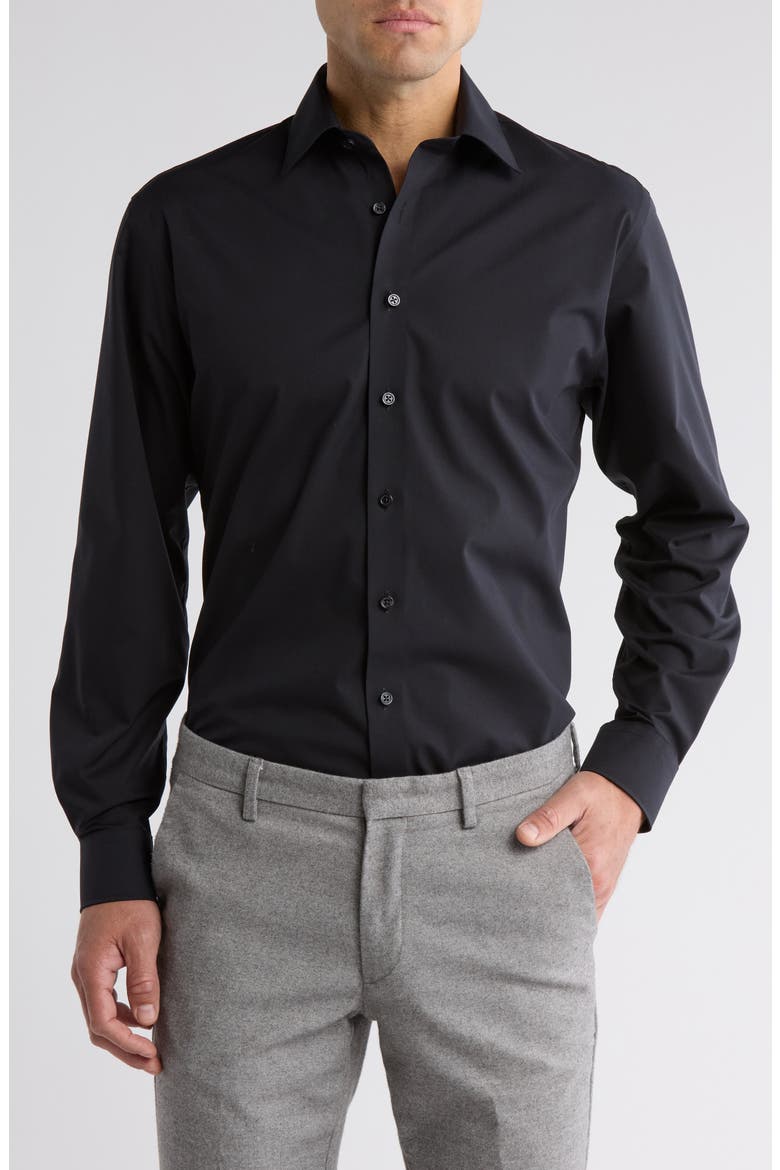 Traditional Fit Solid Cotton Blend Dress Shirt, Main, color, BLACK