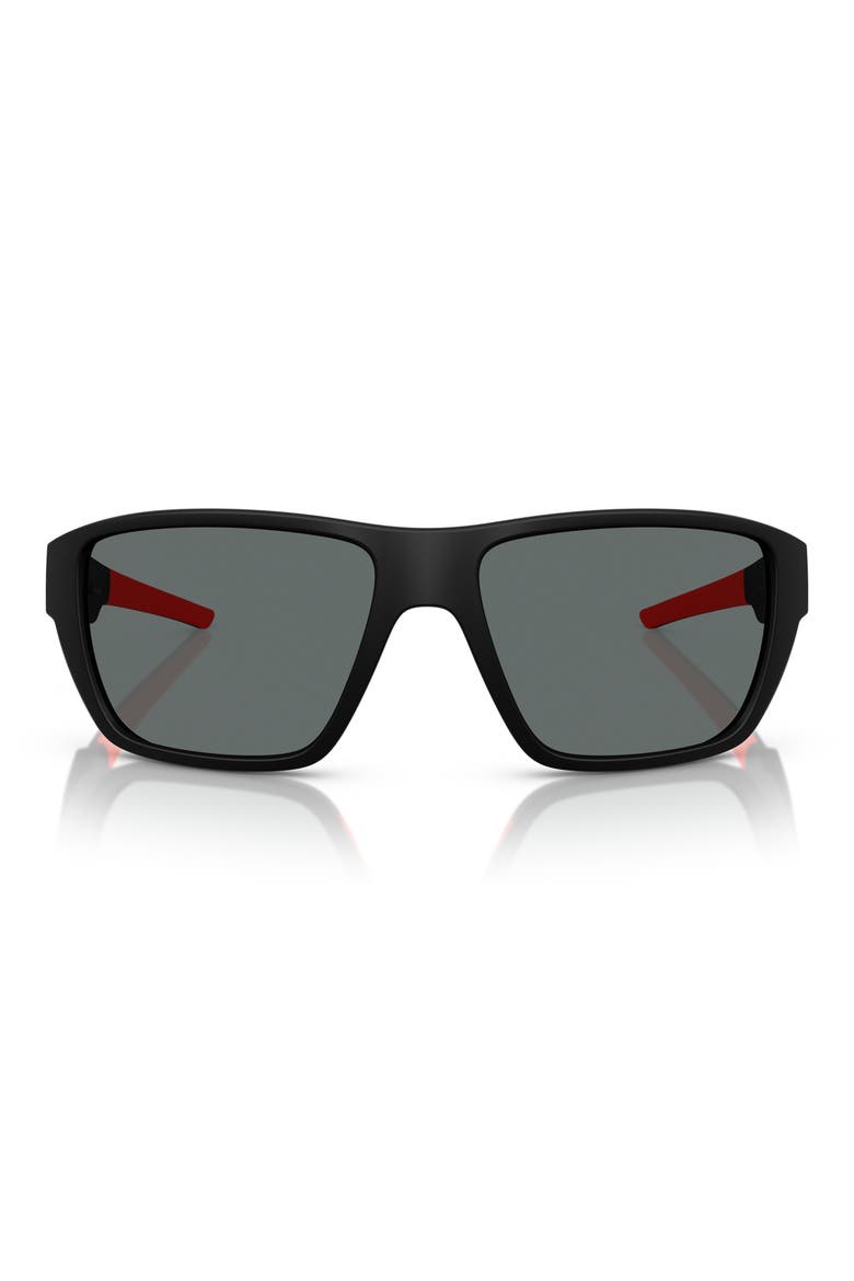 61mm Polarized Rectangular Sunglasses, Main, color, MATTE BLACK