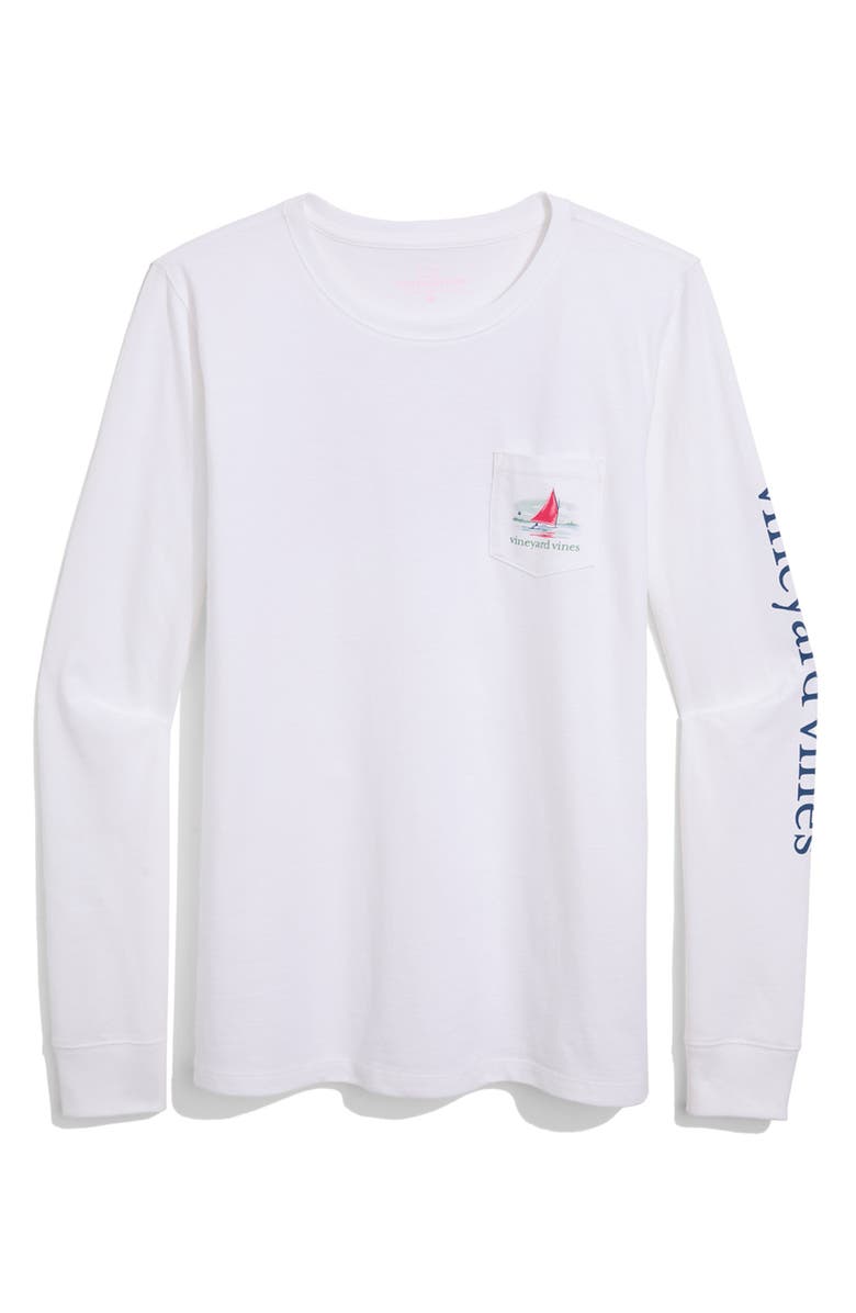 vineyard vines Long Sleeve Graphic Pocket T-Shirt, Main, color, White Cap