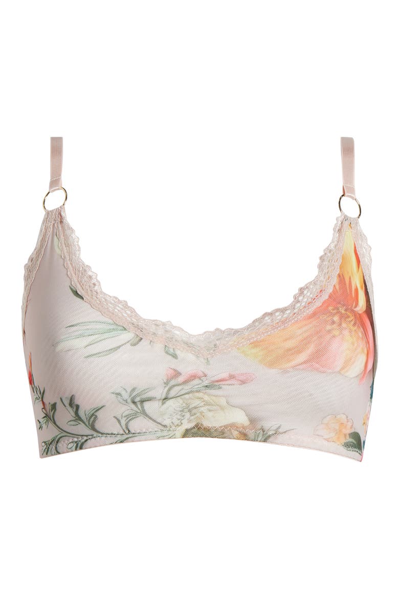 Lace Trim Stretch Mesh Bralette, Alternate, color, 3D FLORAL