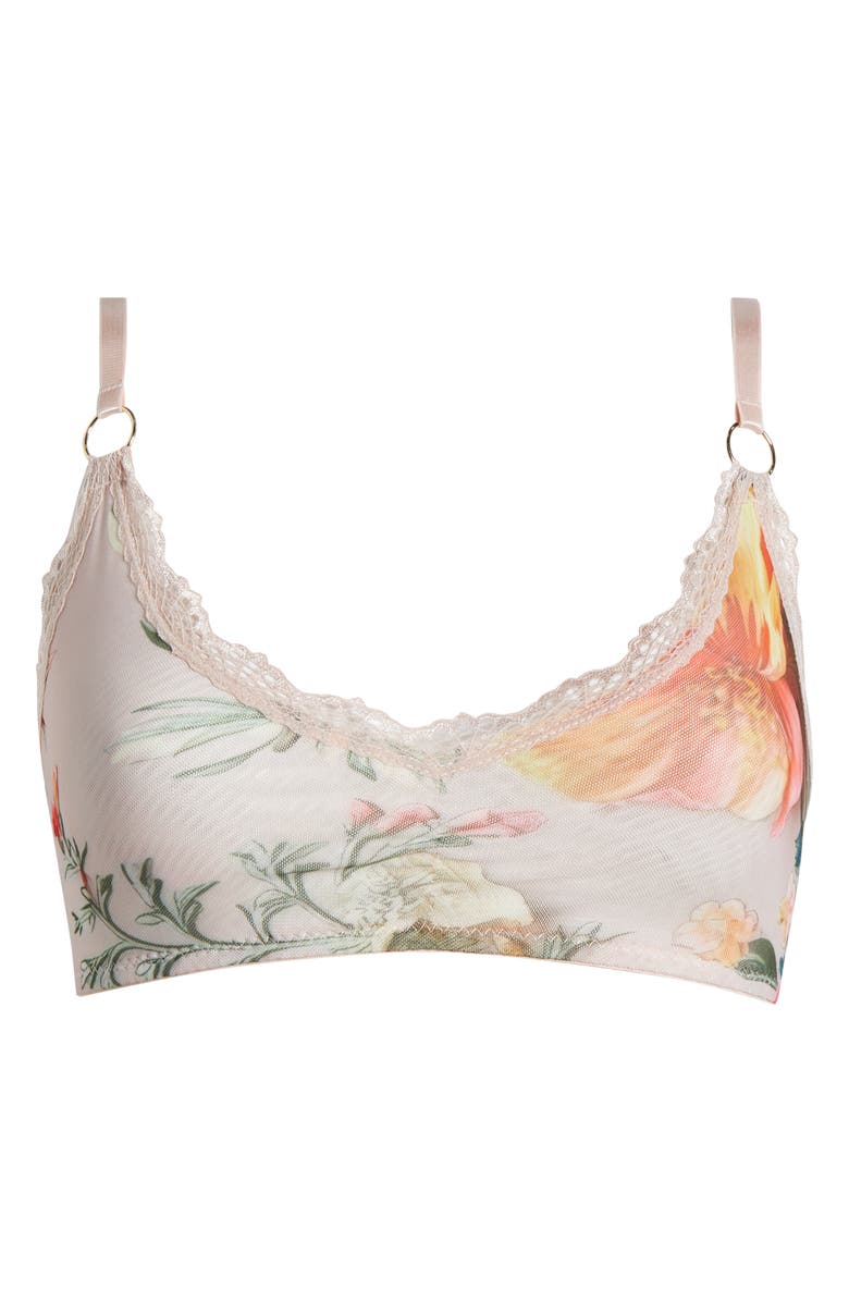 KILO BRAVA Lace Trim Stretch Mesh Bralette, Alternate, color, 3D Floral