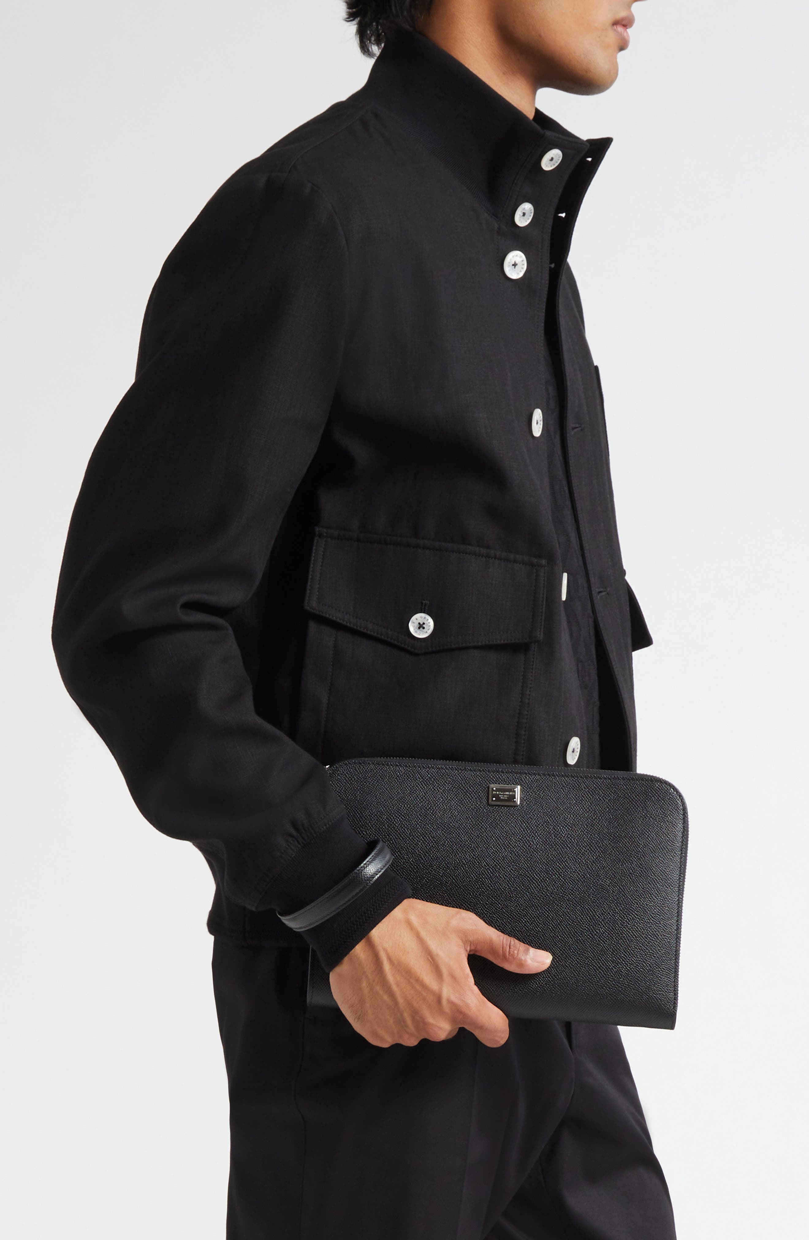 Dolce&Gabbana Alpina Leather Clutch, Alternate, color, 80999 Nero