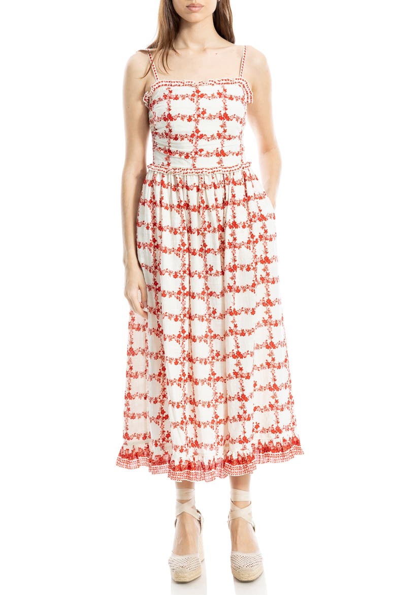 Ruffle Printed Midi Sundress, Alternate, color, WHITE/ RED