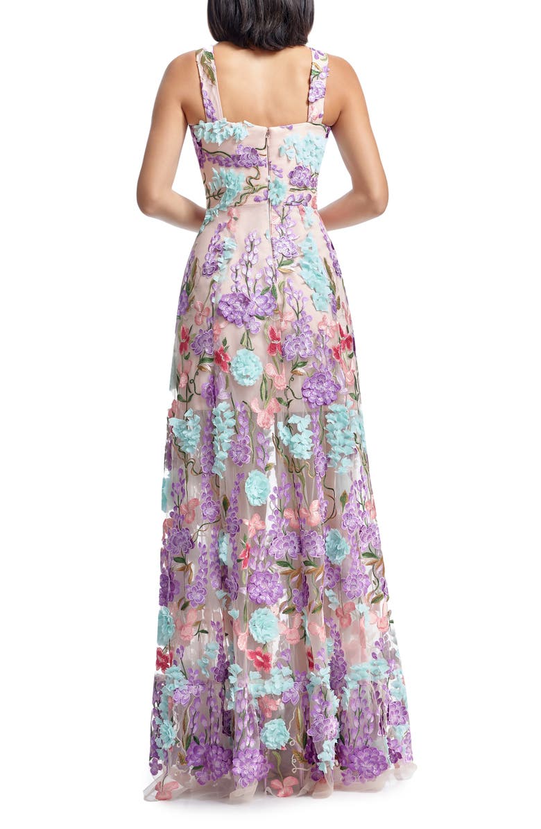 Dress the Population Anabel Floral Appliqué Chiffon Gown, Alternate, color, Blush Multi