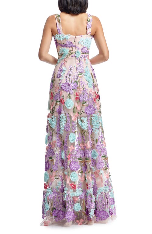 Dress The Population Anabel Floral Appliqué Chiffon Gown In Blush Multi