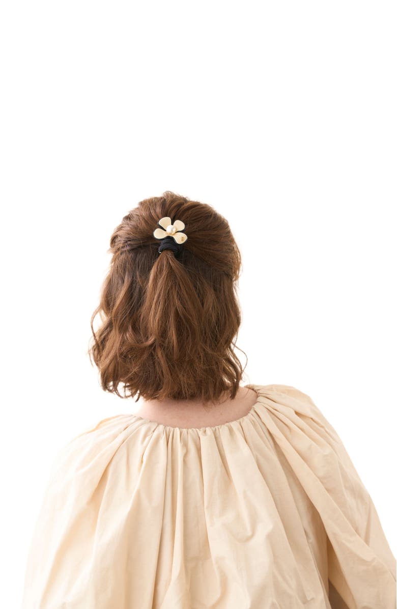 Alexandre de Paris Gambetta Flower Pearl Acetate Hair Tie, Alternate, color, Beige