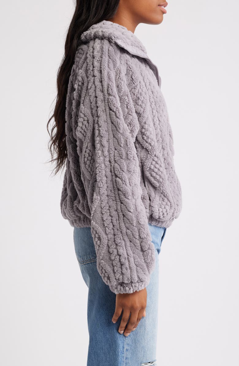 Thread & Supply Cable Stitch Fleece Jacket, Alternate, color, Lilac Grey