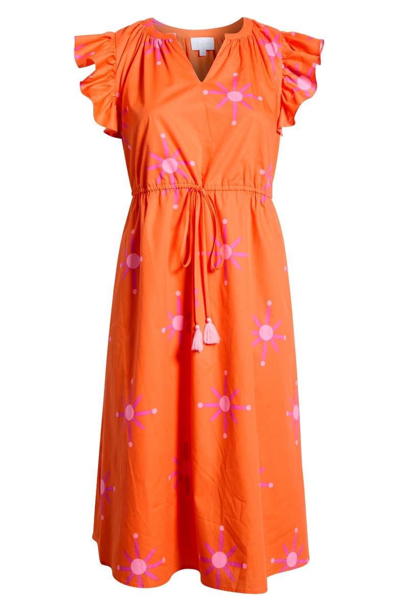 SUGARLIPS Karani Starburst Flutter Sleeve Tie Waist Midi Dress, Alternate, color, Orange-Fuchsia