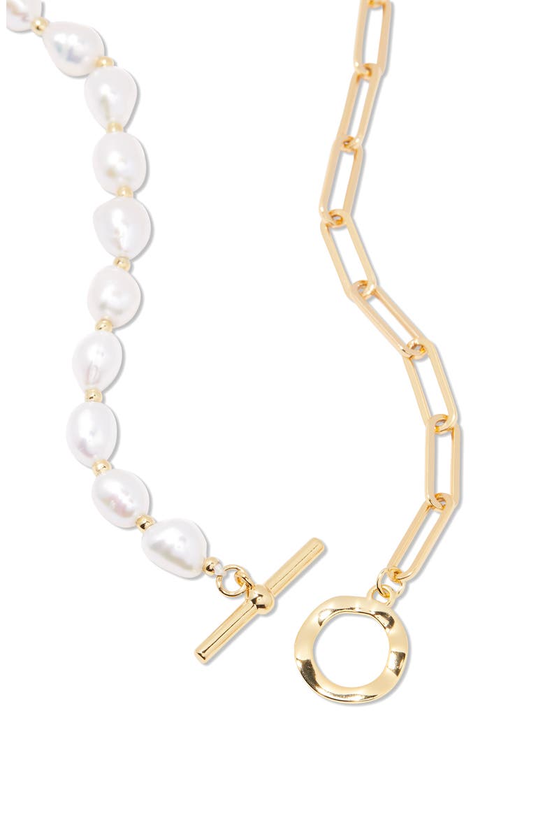 Olive Baroque Freshwater Pearl & Paper Clip Chain Necklace, Alternate, color, GOLD