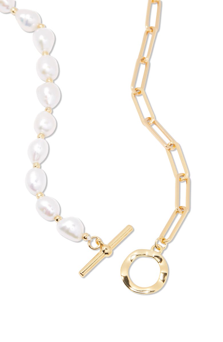 Brook and York Olive Baroque Freshwater Pearl & Paper Clip Chain Necklace, Alternate, color, Gold