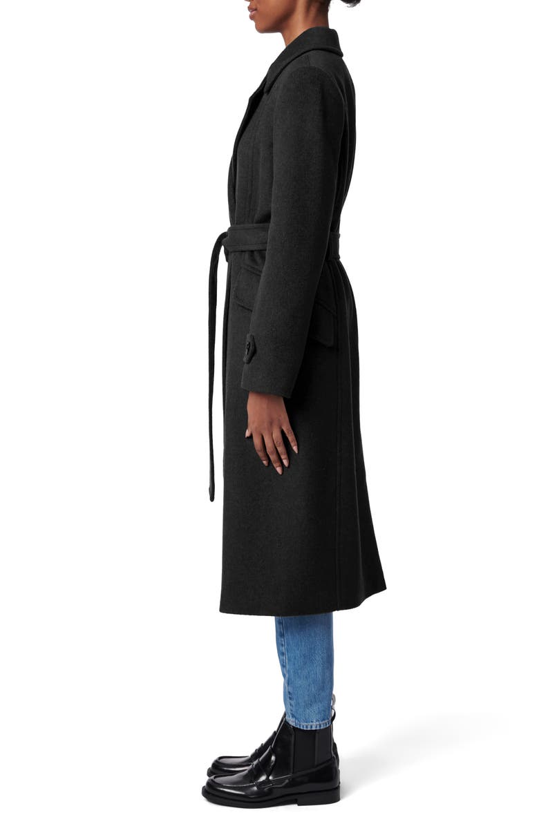 Bernardo Double Breasted Belted Coat, Alternate, color, Black