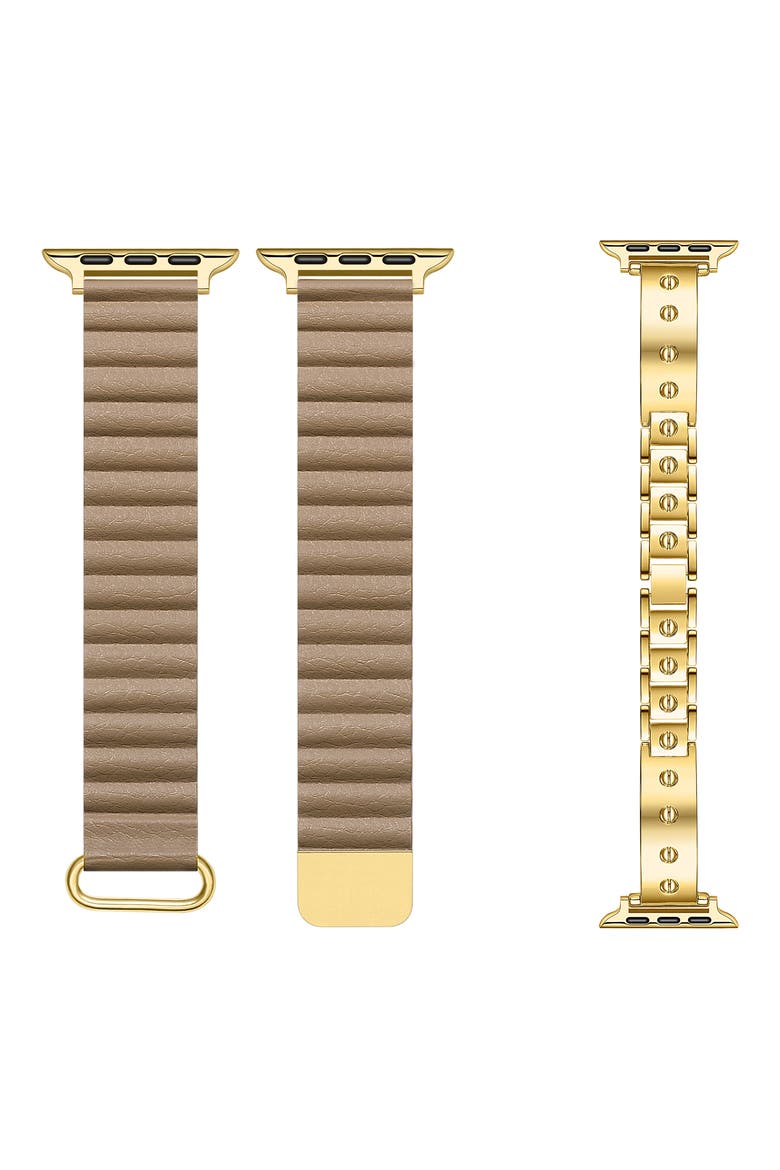 Orla Leather & Link Watchband Set, Main, color, GOLD