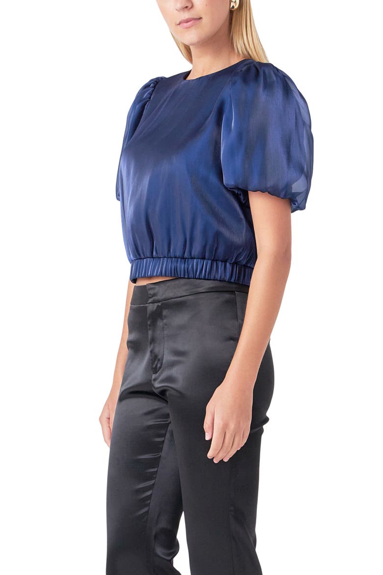 Puff Sleeve Back Tie Top, Alternate, color, NAVY