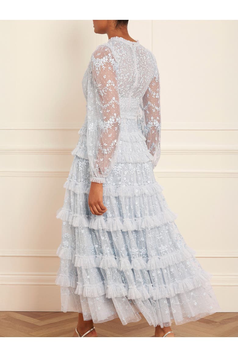 Blossom Lace Frill Layered Maxi Dress, Alternate, color, Cloud