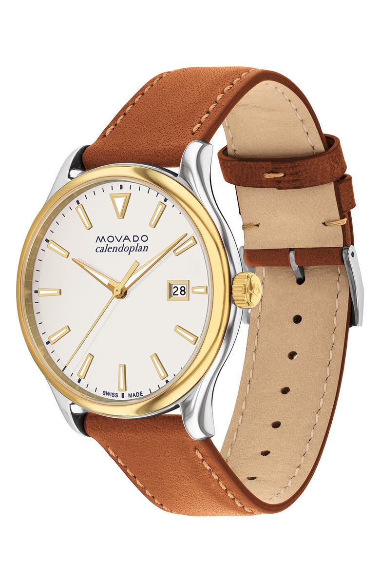 Movado Heritage Calendoplan Leather Strap Watch, 40mm, Alternate, color, 