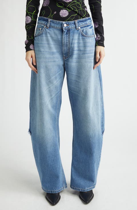 Deconstructed Curved Barrel Leg Jeans