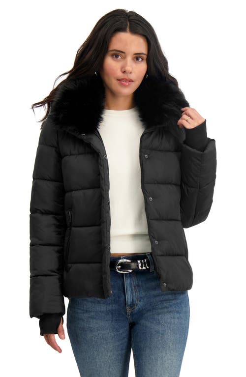 Tahari Vera Faux Fur Trim Hooded Puffer Coat In Blue
