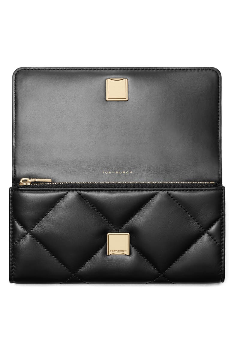 Kira Diamond Quilted Leather Flap Wallet, Alternate, color, BLACK